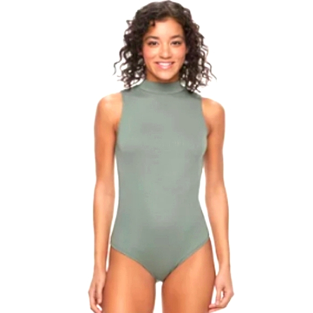 Mudd Sage Green Mock Neck Ribbed Sleeveless Bodysuit Size XS